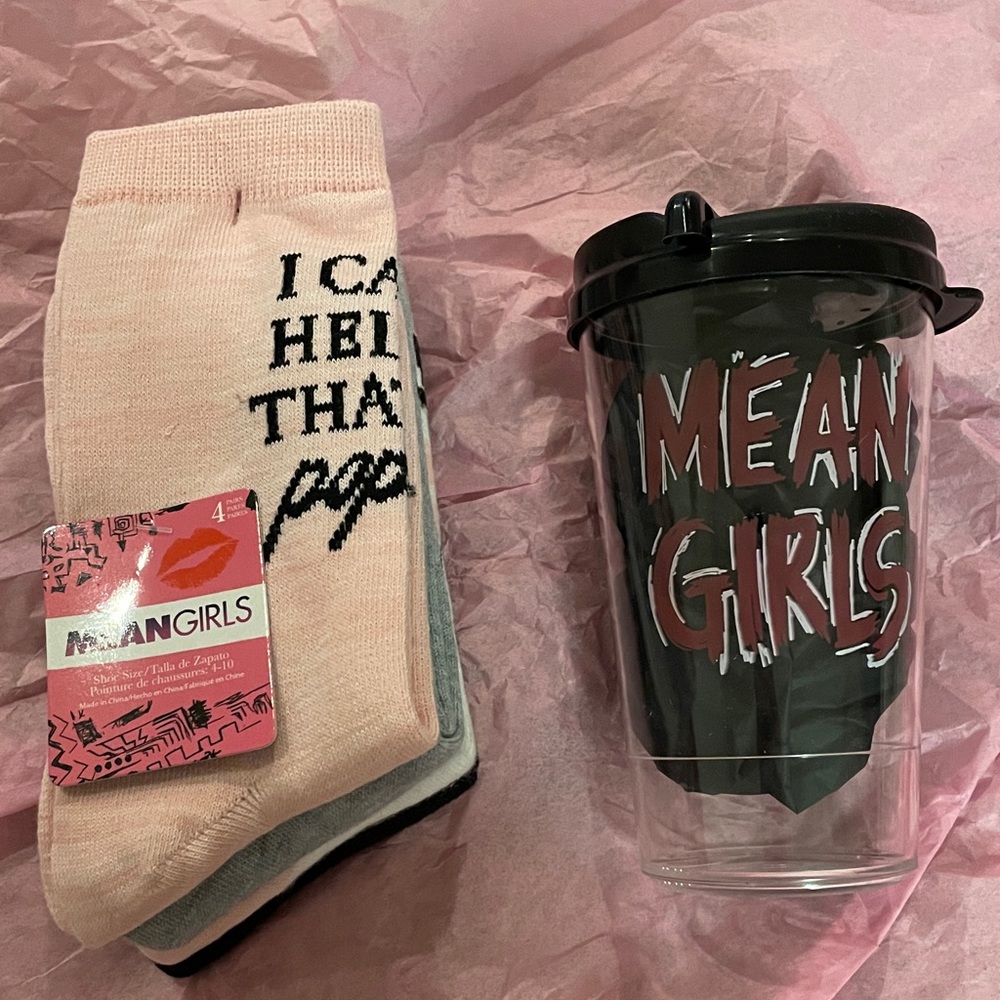 Mean Girls Pink Graphic Socks - Pack (Official Movie Logo) Bundle